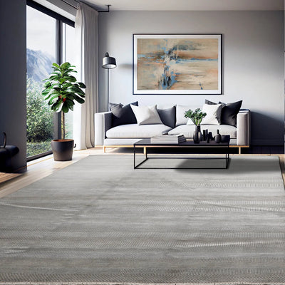 8' 1''x10' 2'' Tone On Tone Gray Color Hand Knotted Tibetan Wool and Silk Modern & Contemporary Oriental Rug