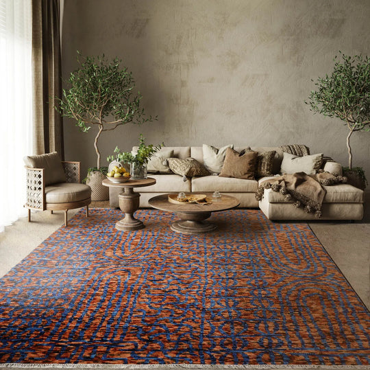 LoomBloom 8x10 Navy, Caramel Hand Knotted 100% Wool Oushak Traditional Oriental Area Rug