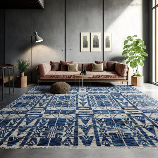 LoomBloom 8x10 Blue, Gray Hand Knotted Tibetan 100% Wool Art Deco Oriental Area Rug