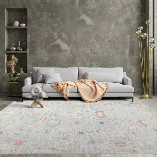 LoomBloom 8x10 Gray, Ivory Hand Knotted 100% Wool Oushak Traditional Oriental Area Rug