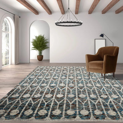 7' 11''x10' 3'' Ivory Turquoise Caramel Color Hand Knotted Oushak 100% Wool Art Deco Oriental Rug