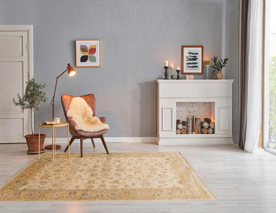 3x5 Beige, Tan Hand Knotted 100% Wool Agra Traditional Oriental Area Rug