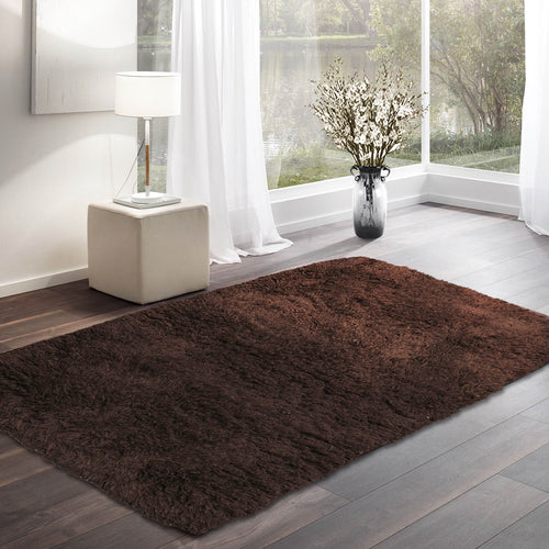 3' 2''x5' 3'' Chocolate Color Hand Knotted Shag 100% Wool Modern & Contemporary Oriental Rug