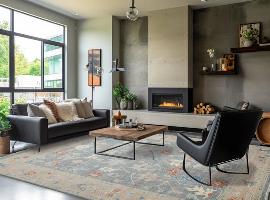 9x12 Hand Knotted All-Over Wool Oushak Traditional  Oriental Area Rug Slate,Taupe Color