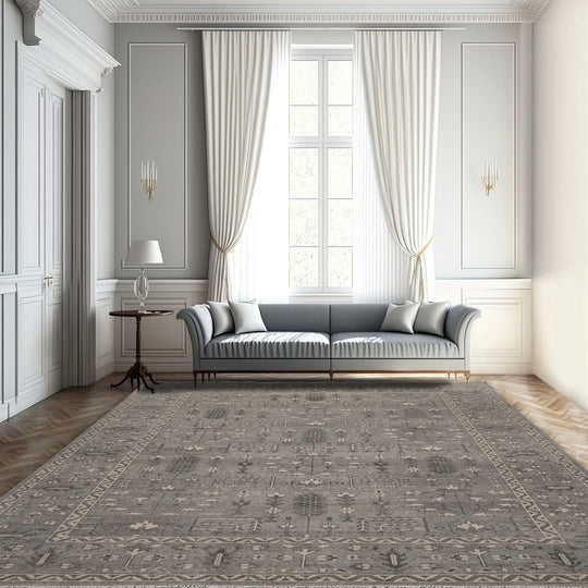 9x12 Hand Knotted All-Over Wool Oushak Traditional  Oriental Area Rug Gray,Beige Color