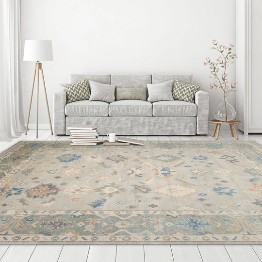 9x12 Hand Knotted All-Over Wool Oushak Traditional  Oriental Area Rug Mint,Celadon Color