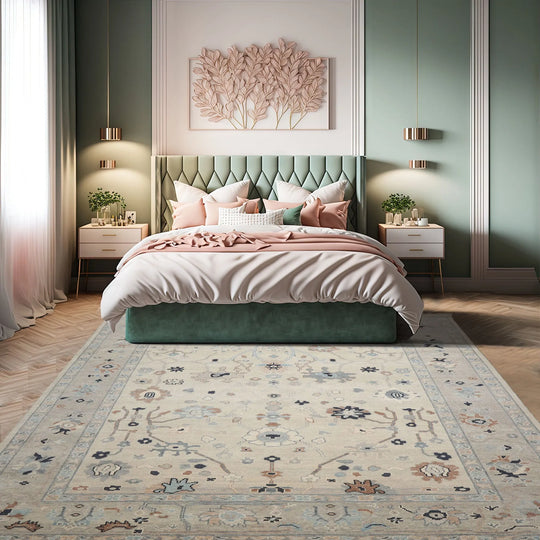 9x12 Hand Knotted All-Over Wool Oushak Traditional  Oriental Area Rug Beige,Taupe Color