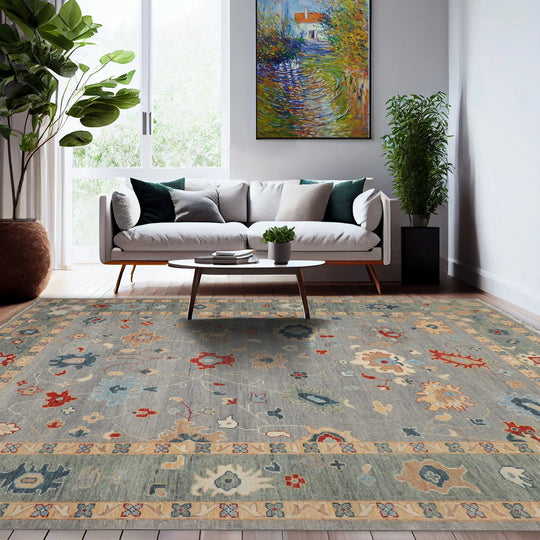 9x12 Hand Knotted All-Over Wool Oushak Arts & Crafts  Oriental Area Rug Slate,Celadon Color