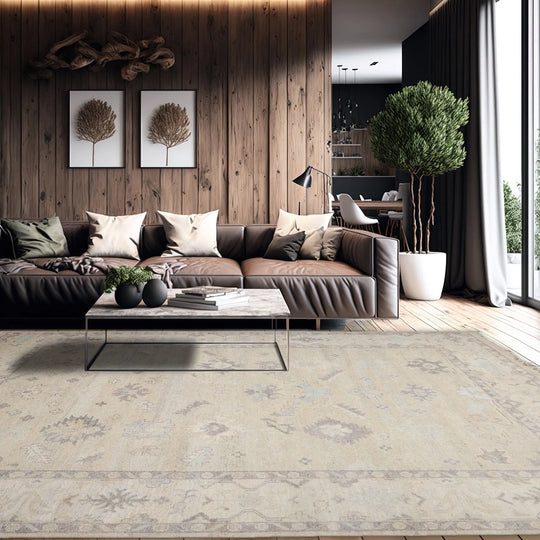 9x12 Hand Knotted All-Over Wool Oushak Traditional  Oriental Area Rug Beige,Taupe Color