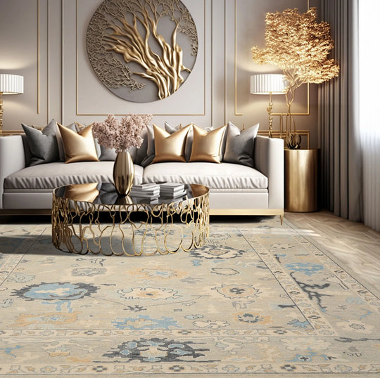 9x12 Hand Knotted All-Over Wool Oushak Traditional  Oriental Area Rug Mint,Beige Color