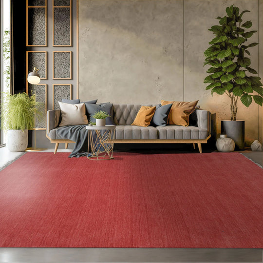 Multi Size Hand Loomed Solid 100% Wool  Traditional  Oriental Area Rug Red,Coral Color