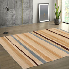 3x5 Hand-Knotted Contemporary  Striped Tibetan Wool Area Rug Beige