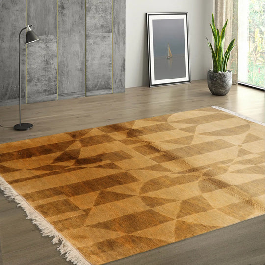 4x6 Gold Hand Knotted Tibetan Contemporary Wool Oriental Area Rug