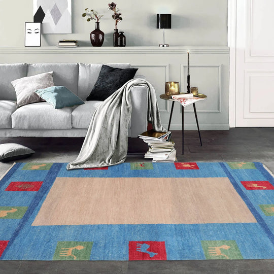 4x6 Beige Hand Knotted Tibetan Contemporary Gabbehh Wool Oriental Area Rug