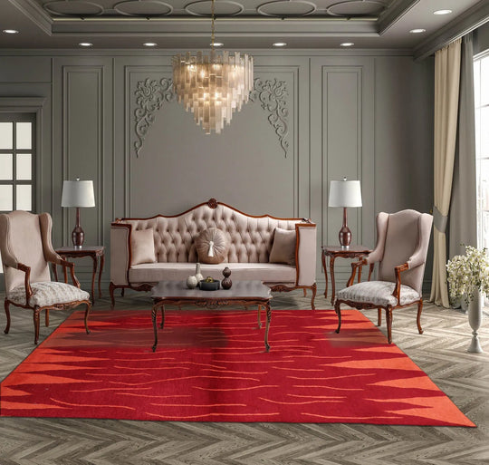 4x6 Red Hand Knotted Tibetan Modern Abstract Wool Oriental Area Rug