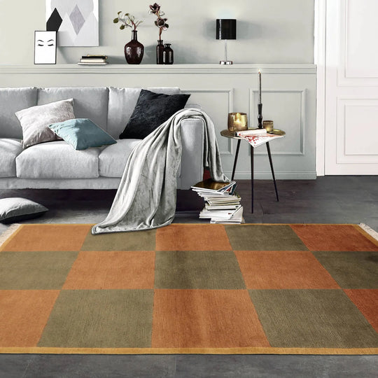 4x6 Brown Hand Knotted Tibetan Modern  Geometric Wool Oriental Area Rug