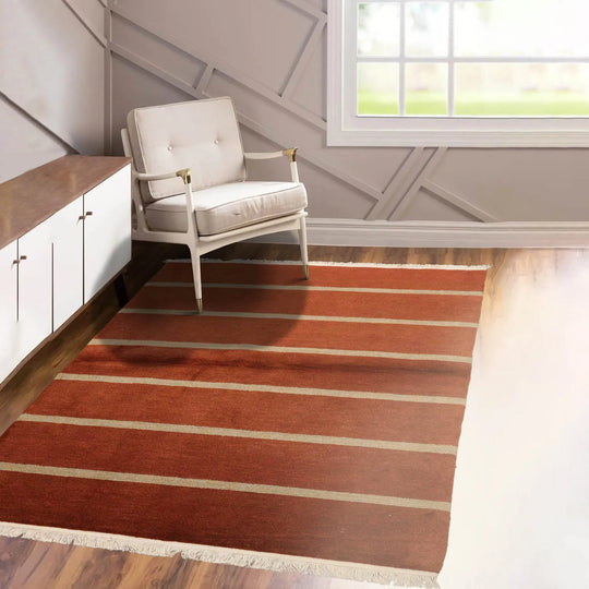 4x6 Burnt Orange Hand Knotted Tibetan Modern  Striped Wool Oriental Area Rug