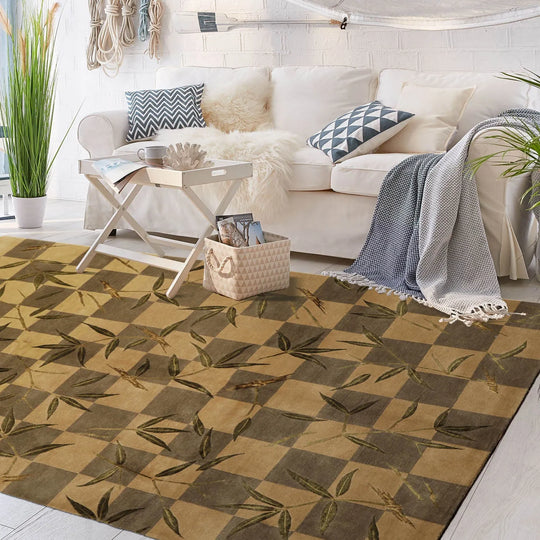 6x9 Green Hand Knotted Tibetan Transitional Floral Wool Oriental Area Rug