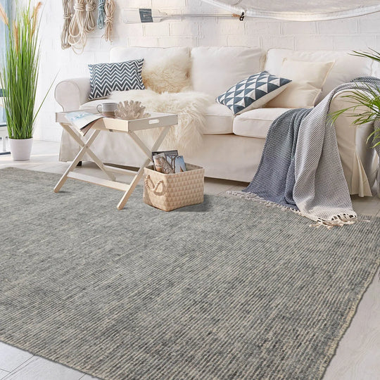 LoomBloom Beige Modern Ribbed Hand Knotted Wool Oriental Area Rug in 5x8