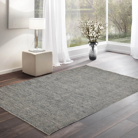 LoomBloom 5x8 Hand Knotted Modern Gray Wool Oriental Rug