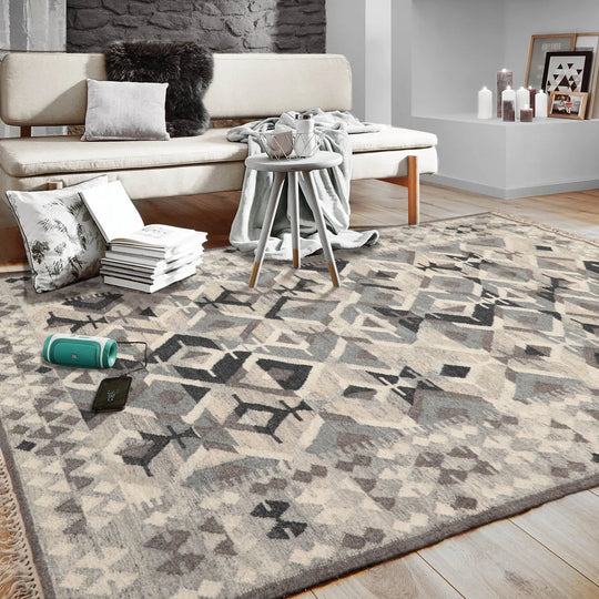 LoomBloom 5x8 Beige Traditional Hand Woven Southwestern Kilim Wool Oriental Area Rug