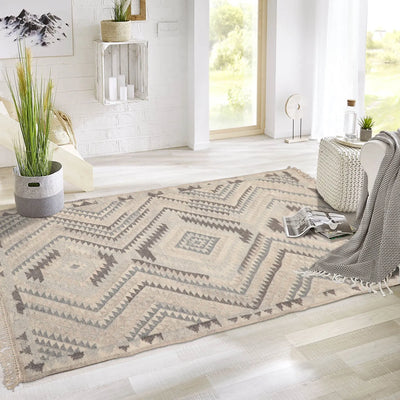 LoomBloom 5x8 Southwestern Beige Handcrafted Wool Kilim Rug