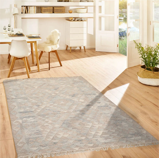 LoomBloom 5x8 Beige Handwoven Oriental Southwestern Kilim