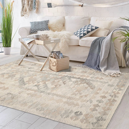 LoomBloom 5x8 Beige Wool Southwestern Kilim Rug