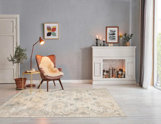 LoomBloom Beige Southwestern Moroccan Wool Area Rug 5x8 Hand Woven