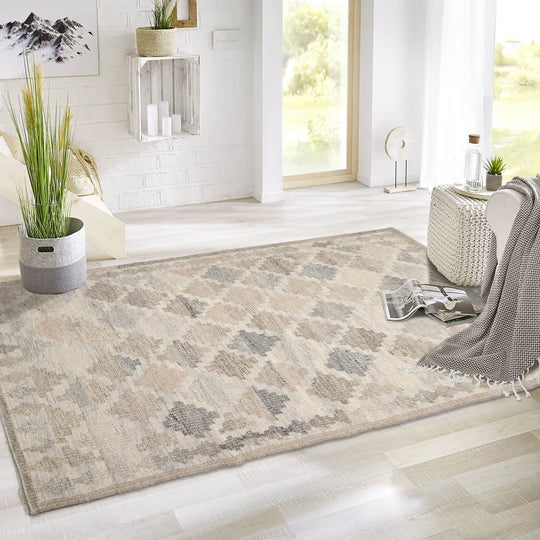 LoomBloom 5x8 Beige Authentic Southwestern Moroccan Wool Oriental Area Rug