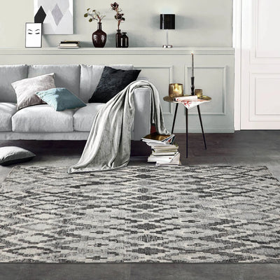LoomBloom Gray Southwestern Kilim Wool Rug in 5x8 Size