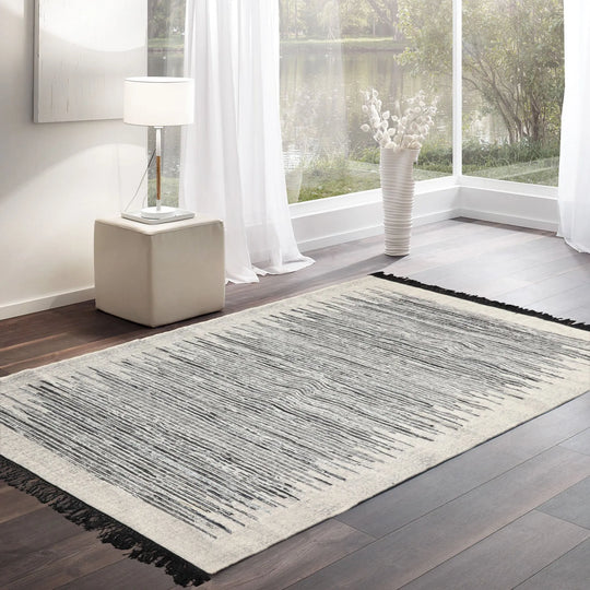 LoomBloom 5x8 Ivory Handcrafted Kilim Wool Oriental Area Rug