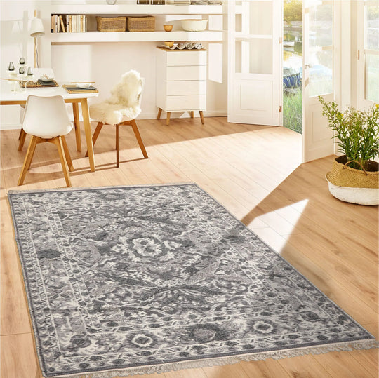 LoomBloom White Oriental Area Rug 5x8 Hand Woven Traditional Kilim Wool