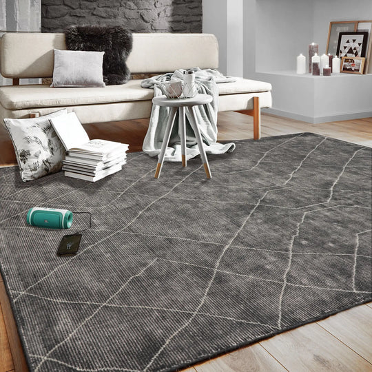 LoomBloom 5x8 Charcoal Hand Woven Oriental Area Rug, Moroccan Design