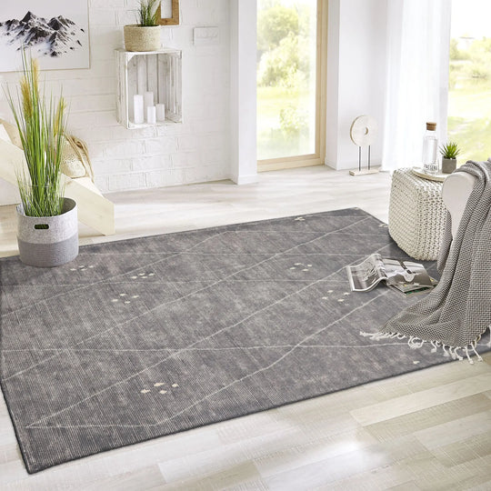 LoomBloom 5x8 Hand Woven Contemporary Moroccan Wool Gray Oriental Area Rug