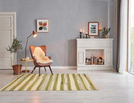 LoomBloom 5x8 Beige Hand-Tufted Contemporary Striped Wool Oriental Area Rug