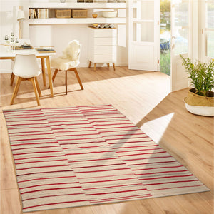 LoomBloom 5x8 Beige Oriental Area Rug Hand Woven with Contemporary Stripes