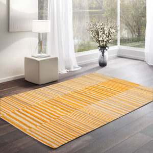 LoomBloom Beige 5x8 Hand Woven Oriental Area Rug with Contemporary Stripes