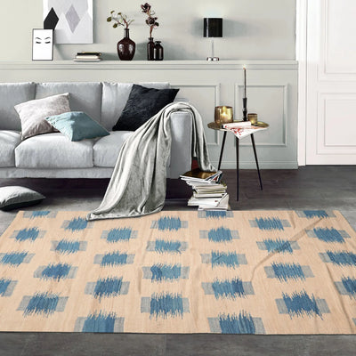 LoomBloom 5x8 Beige Handmade Contemporary Ikat Wool Oriental Area Rug Design