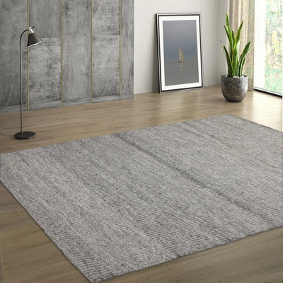 LoomBloom 5x8 Size Gray Hand Woven Modern Ribbed Wool Oriental Area Rug