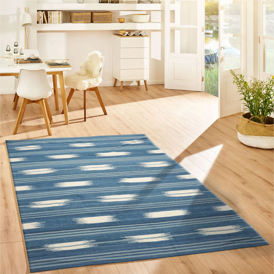 LoomBloom 5x8 Blue Ikat Wool Hand Woven Contemporary Oriental Area Rug
