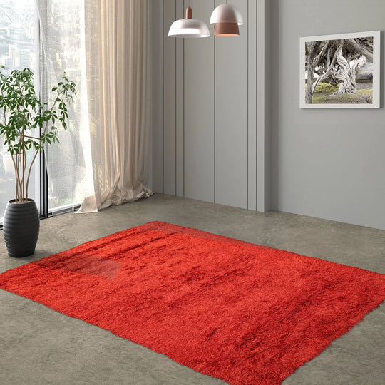 LoomBloom 5x8 Red Hand Woven Contemporary Shag Area Rug crafted from Solid Wool