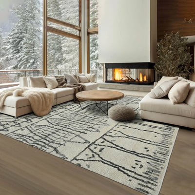 8x10 Beige Gray Color Hand Knotted Moroccan Tribal Pattern Wool Tribal Oriental Rug