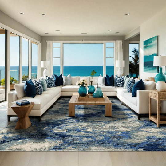 8x10 LoomBloom Navy Contemporary Turkish Oushak Wool Hand Knotted Oriental Area Rug