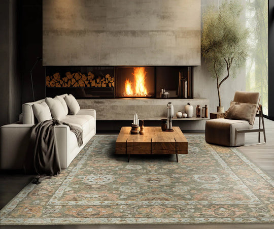 LoomBloom 8x10 Traditional Moss Hand Knotted Wool Turkish Oushak Oriental Rug