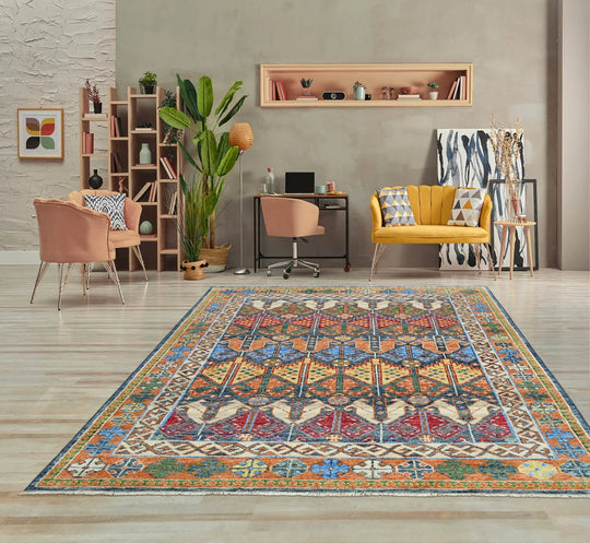 LoomBloom 8x10 Green Wool Arts & Crafts Turkish Oushak Hand Knotted Oriental Rug