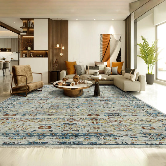 LoomBloom 8x10 Traditional Beige Wool Turkish Oushak Hand Knotted Oriental Rug