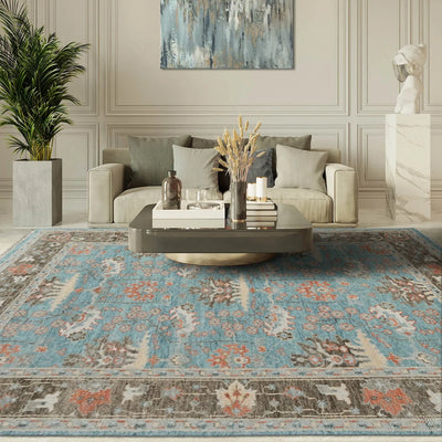 9x12 Aqua Brown Coral Color Hand Knotted Oushak Arts & Crafts Wool Arts & Crafts/Mission Oriental Rug