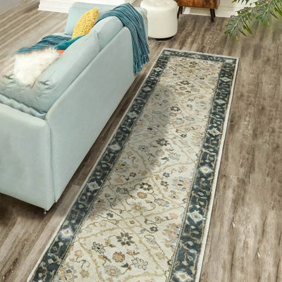 2' 7''x9' 11'' Beige Blue Gray Color Hand Knotted Oushak Wool Traditional Oriental Rug