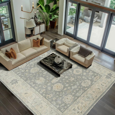 4' 1''x5' 11'' Gray Beige Muted Earth Tones Color Hand Knotted Oushak Wool Traditional Oriental Rug